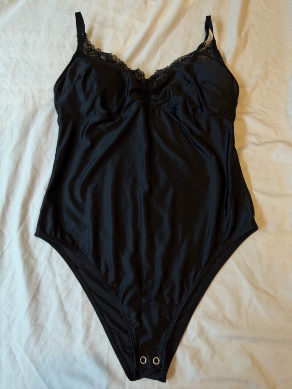 Gilly Hicks Black Satin Lace-Trim Bodysuit